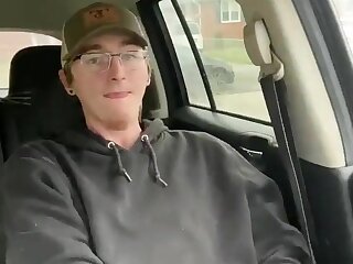 Nerdy Twink with Glasses Jerks off in Car-Cums 249
