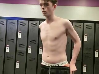 Twink strips at gym with Boner