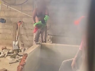 Two workers blow job