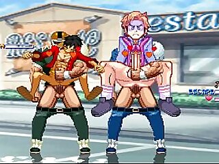 MUGEN&colon; BrianX2 Fucks Luffy & Senpai