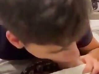 Hot dude sucking and playing with his friends cock