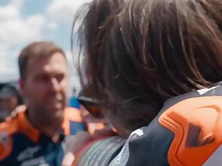 Watch this super cute professional racing biker in his leather gear.
