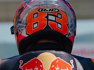Watch this super cute professional racing biker in his leather gear.