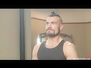 Bound muscle boy cum