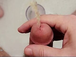 Fountains of piss and cum from my cock&comma; with slow motion replays