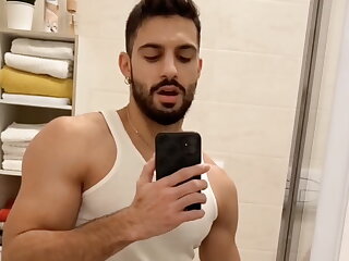Hot jock with nice arms jerks and cums