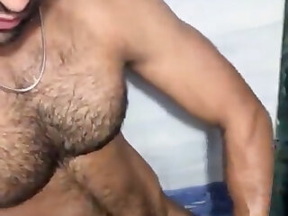 Hairy hunk stroking